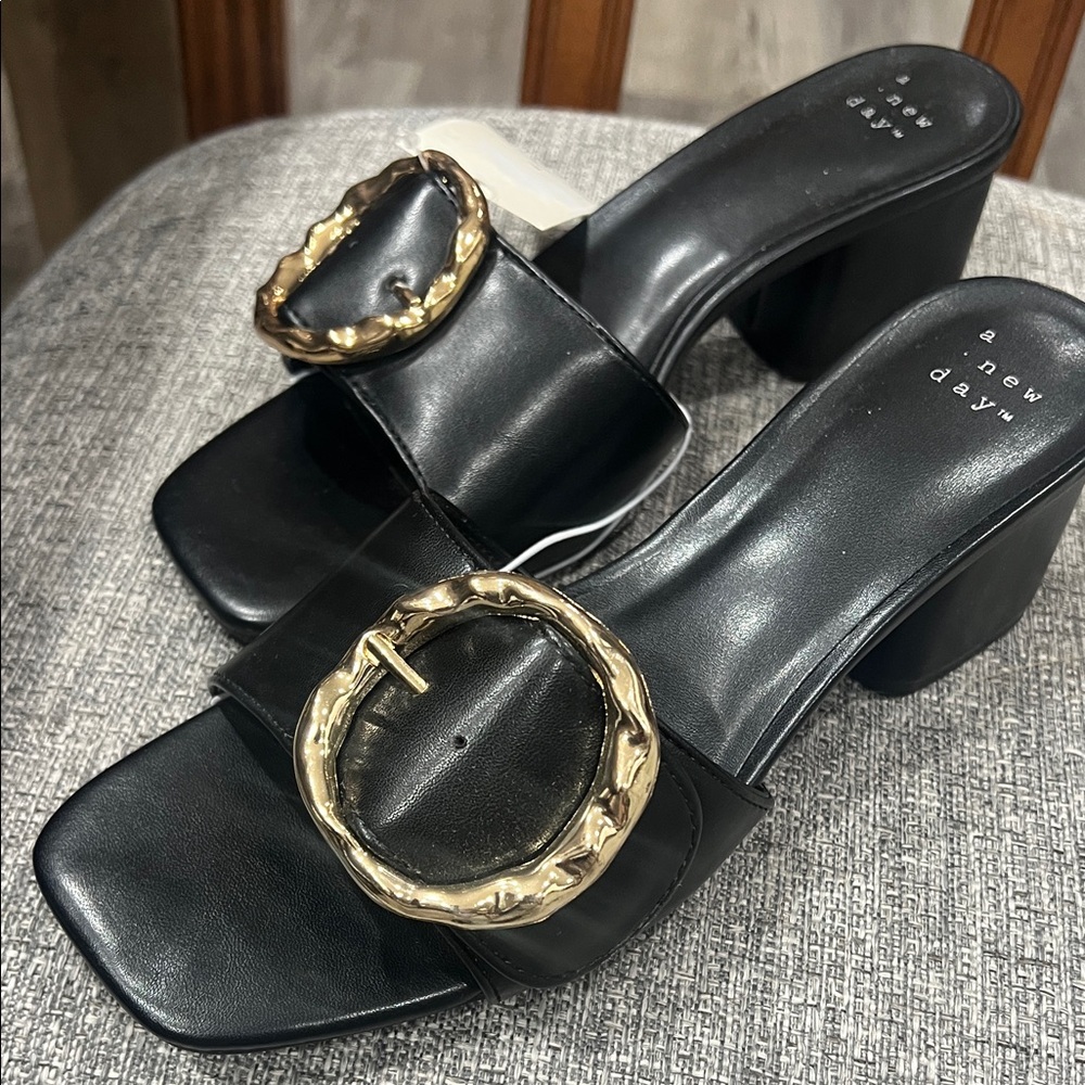 a new day Black Mules with Gold Accent